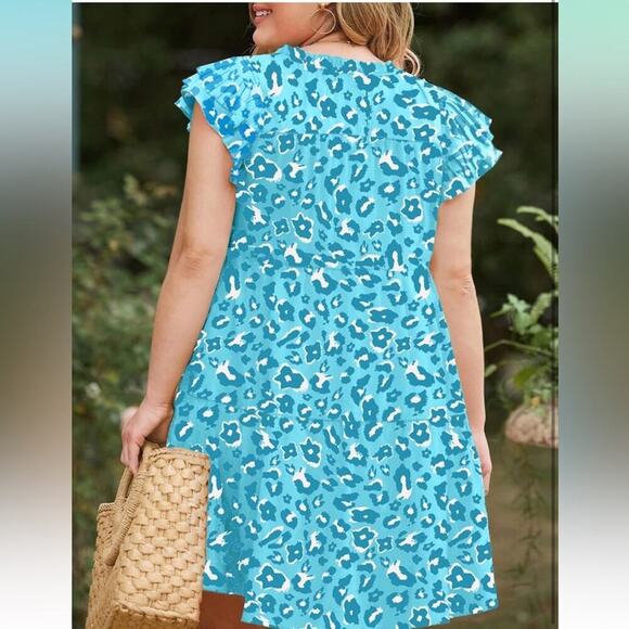 Womens Plus Size Dress Leopard Printed Crewneck Ruffle Sleeve Flowy  5XL - Picture 2 of 3